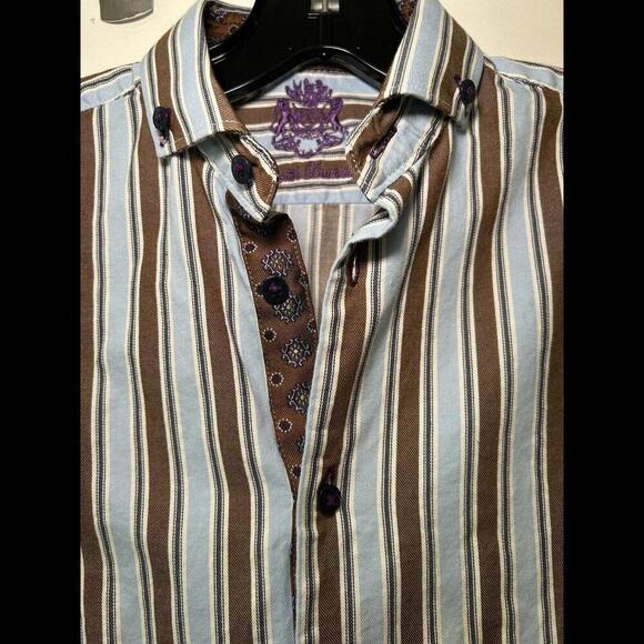 English Laundry Boys Size 10 Striped Dress Shirt Blue/Brown Contrast Cuffs $49 - Picture 7 of 12